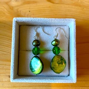 Jade mother of pearl drop earrings